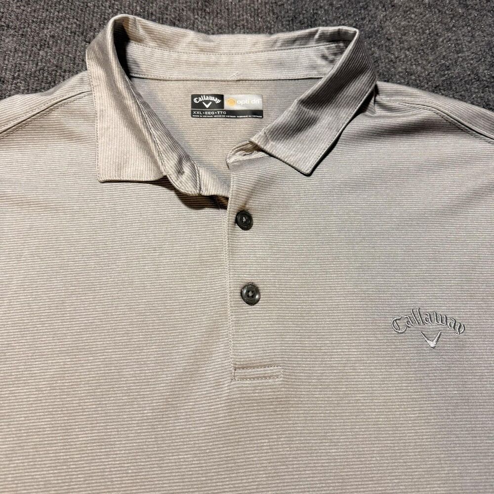 Callaway Polo Shirt Mens 2XL Beige Opti-Dri Long Sleeve Golf Performance Knit